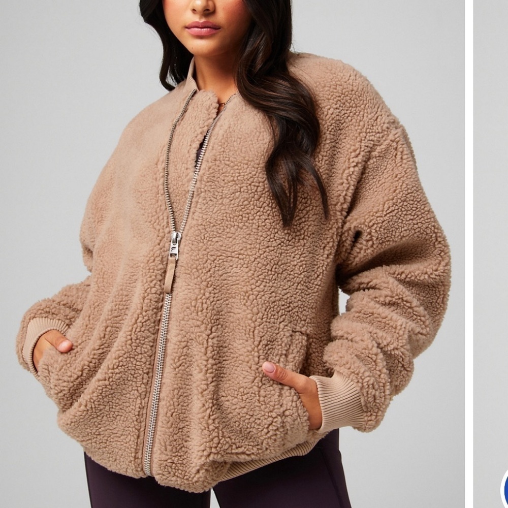 Fabletics Teddy Sherpa Oversized Sherpa Jacket Size Large Brown Waffle Cone